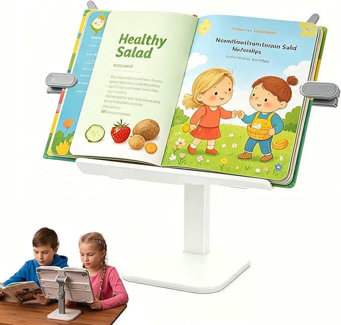 Tablet Stand Holder,Adjustable Foldable Lightweight iPad Laptop Book Stand for Desk,Monitor Holder Multi-Functional Rest Tray Recipes Textbook Cookbook Magazine Laptop Tablet DW (Grey)
