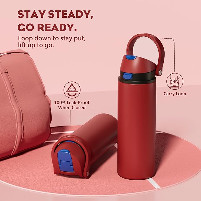POWCAN 24 oz Steel Water Bottle: 2-in-1 Push-Button Spout & Flip Straw, Leakproof, Cold 24 Hrs, Fits Car Cup Holder, Insulated Water Bottle for Travel, Gym, School, Sports Gift (Midnight Web)