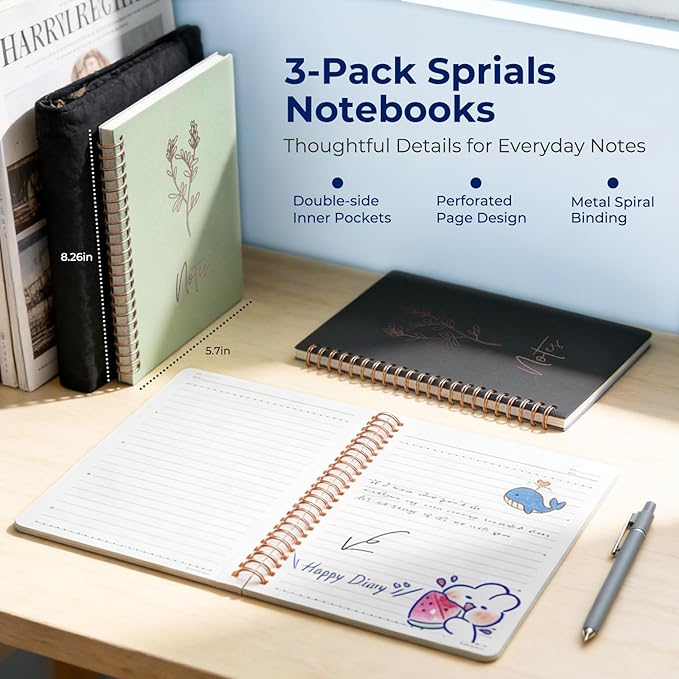 Nicpro Cute Spiral Notebook Stationary Set For Women, Bible Journal Set, 3PCS A5 Spiral Notebook, 5 Gel Pens, 5 Refills, 800 Sticky Notes, Gift Box, Aesthetic Gift Set for Study Office School Supplies
