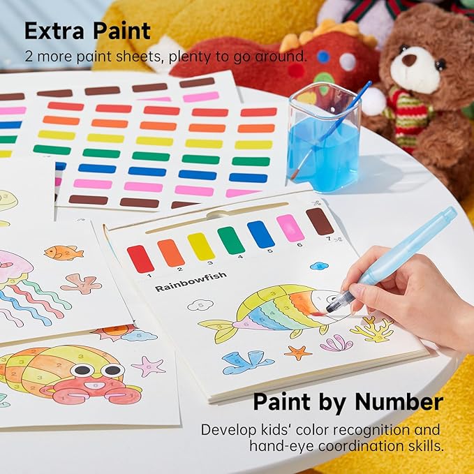 Shuttle Art Paint with Water Coloring Book for Kids, 25 Sea World Themed Pages with 2 Brushes, Mess-Free Watercolor Paint Set, Travel-Friendly Art Craft Gift for Toddlers, Birthday Christmas Gift