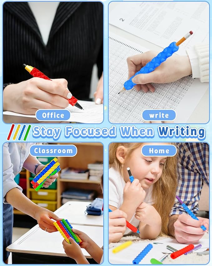 4-Pack Sensory Pencil Grips for Kids Adults,Textured Fidgets Pencil Grips for Kids Handwriting, Quiet Calming Focus Tools for Anxiety Relief, ADHD&Autism Tools,for Classroom Rewards