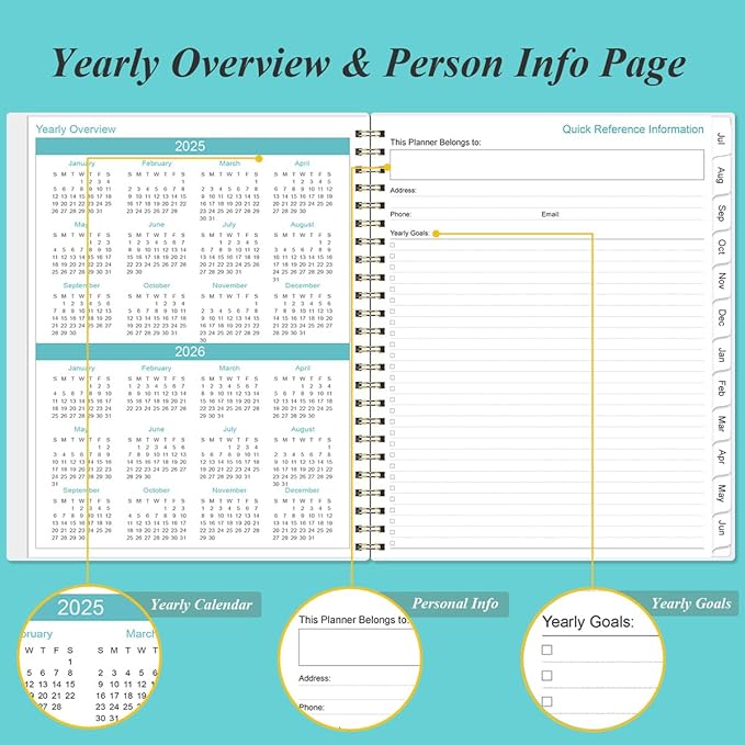 2026-2027 Planner - Planner 2026-2027 from July 2026 - June 2027 with 12 Monthly Tabs, Flexible Cover, Inner Pocket, 8.5" x 11", Teal Flowers