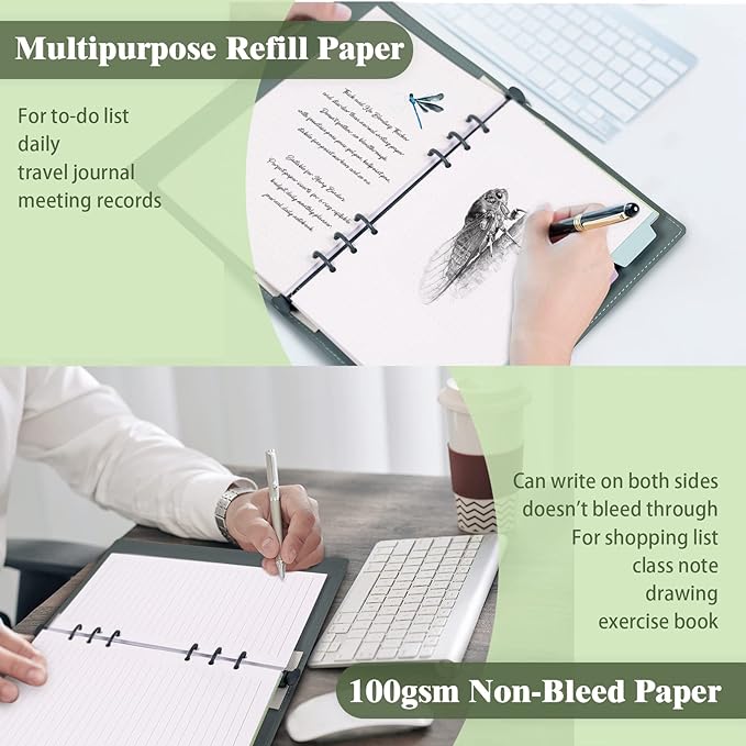 A5 Refill Paper, Planner Inserts for A5 Binder Budget Planner Journals Notebook, 6 Ring Loose Leaf Lined Paper with Binder Dividers, 240 Pages (White)