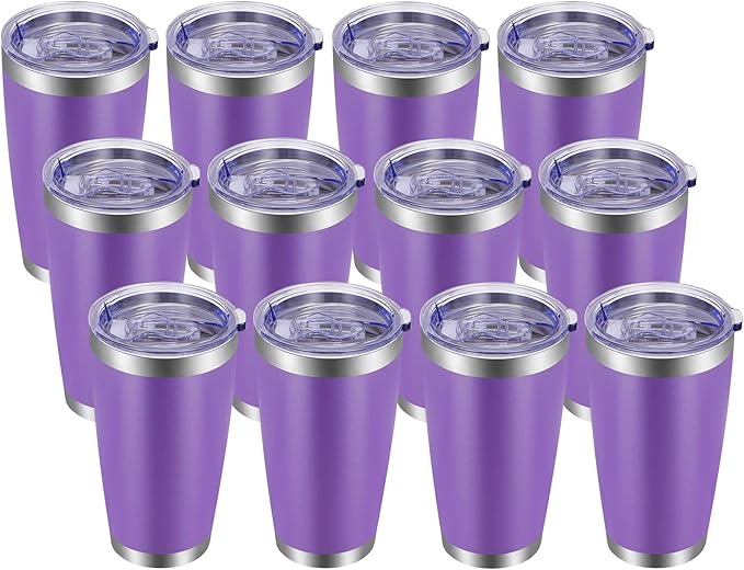 VEGOND 20oz Tumbler with Lid and Straw Stainless Steel Tumbler Cup Bulk Vacuum Insulated Double Wall Travel Coffee Mug Powder Coated Coffee Cup, Purple, 12 Pack