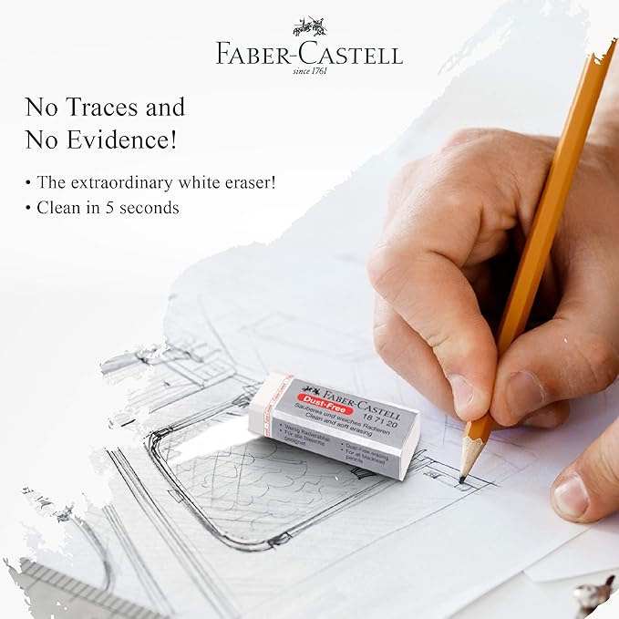 Faber-Castell Dust Free White Eraser (Box of 20) - Soft Erasing, Comfort Edge, Latex Free, Great for Black Lead Erasing for School, Office & Home