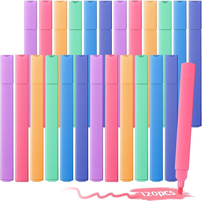 Marspark 120 Pcs Highlighters Bulk Chisel Tip Aesthetic 6 Assorted Colors No Bleed Cute Soft Bohemian Color Marker Pens for Journal Planner Notes School Study Office Supplies (Candy Color)
