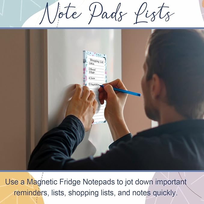 Joyberg Magnetic Notepads for Refrigerator - Flower Design, 50 Sheets Per Pad, 8 Pack Memo Pads for Grocery Lists and to-Dos