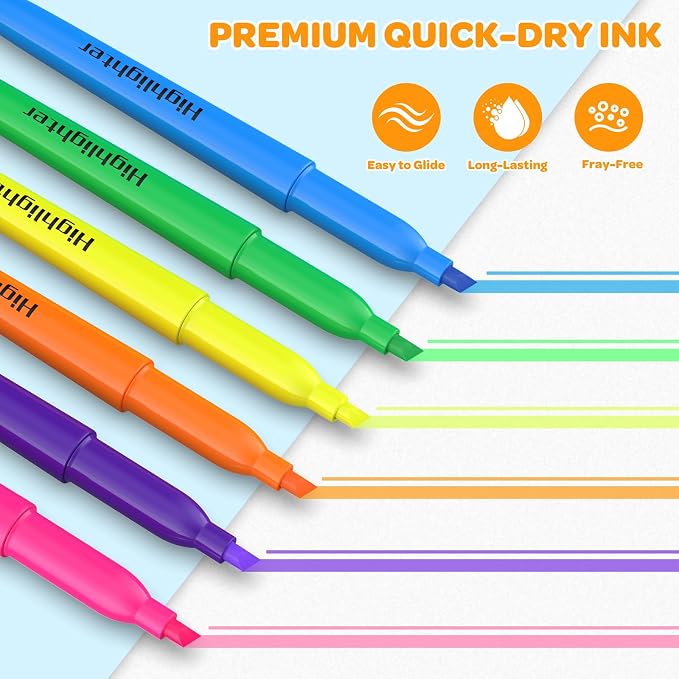 48 Count Highlighters Bulk - 6 Assorted Bright Colors, Chisel Tip, No Bleed & Quick Dry, Ideal for Note Taking, Studying, School, Office, Student & Teacher Supplies