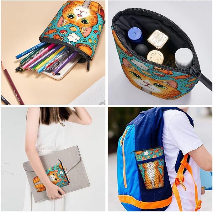 Cat Standing Pencil Case Cute Telescopic Stationary Pouch with Zipper Large Capacity Stand up Pen Bag Portable Makeup Holder for School Office Supplies