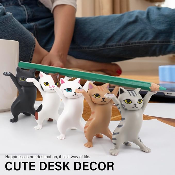 ATHAND Dancing Cats Pen Holder For Desk, Cat Pencil Holder, Cute Cat Figures, Interesting Cat Gifts for Cat Lovers,Home Decoration Ornaments, Funny Desk Decor (Gray)