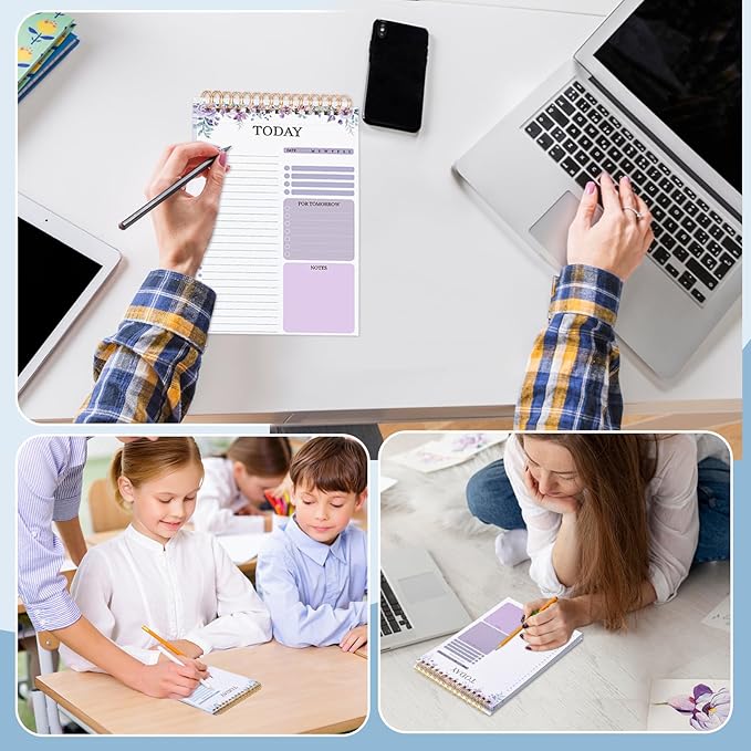 2 Packs To Do List Notepad, Totally 208 Pages To Do List Notebook A5 Undated Daily Planner Notepad with Transparent Cover and Task Checklist Home Office School Supplies, Purple & Blue