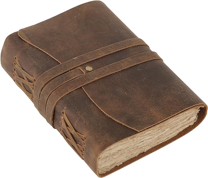 KomalC Handmade Leather Journal | Writing Notebook Diary | Bound Daily Notepad For Men & Women Unlined Paper Medium, writing pad for artist, sketch