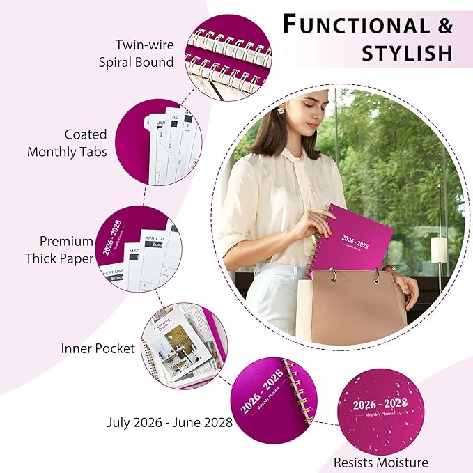 2026-2028 Monthly Planner - 2 Year Monthly Planner Calendar 2026-2028, Jul 2026 - Jun 2028, 8.5" x 11", 24 Months, Spiral-Bound, Tabs, Holidays, Notes, Ideal for School Office Home Planning