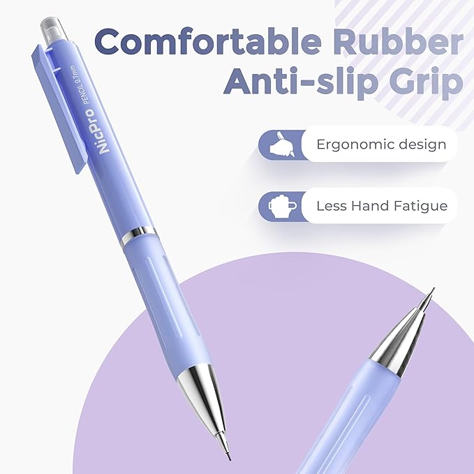 Nicpro 6PCS Cute Mechanical Pencil Set with Case, 0.7 mm Mechanical Pencils with 6 Tube HB Lead Refill, 3PCS Eraser, 9PCS Eraser Refill for School Supplies Student Writing, Drafting Drawing Sketching