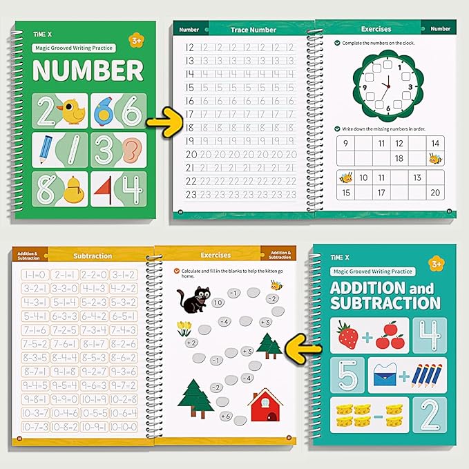 TIME X Magic Grooved Writing Practice Books, Reusable 3D Groove Handwriting Practice Workbooks for Kids Ages 3-8, Large Preschool Writing Books with Disappearing Ink for Kids 5-7 (Practice 6-Books)