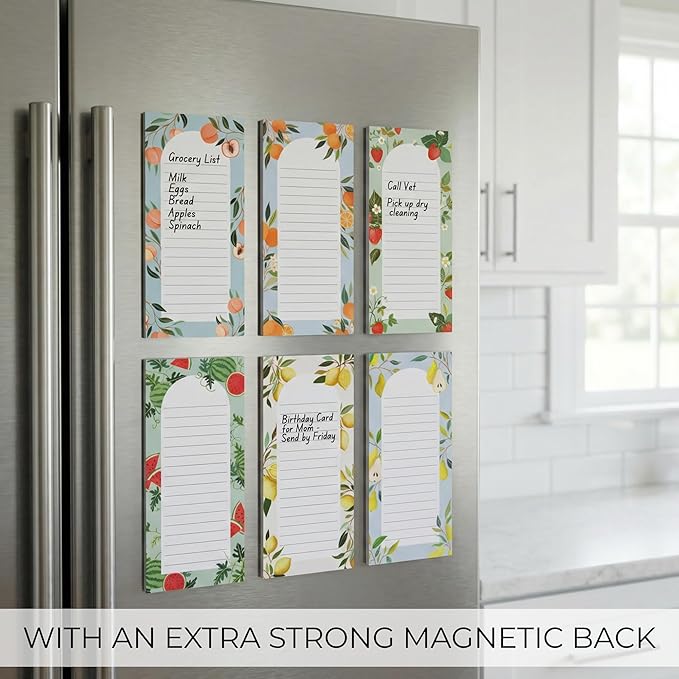 Beautiful Magnetic Notepads for Fridge - Set Of 6 Modern Note Pads with Lined Pages to Easily Write Notes & Make Grocery/Shopping Lists - Cute To Do List Pad w/ Strong Magnets for Your Refrigerator
