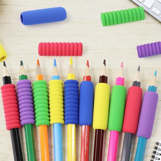 Pencil Grip Soft Foam Pencil Grips for Handwriting 1.5 Inch Comfort Pencil Holder for Writing Aid 5 Color (15 Pcs Annular)