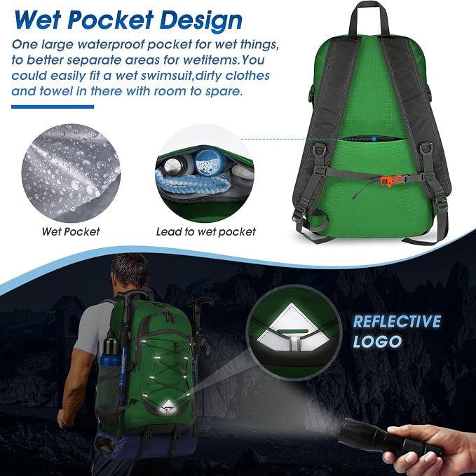 IGOLUMON Hiking Backpack 40L Packable Lightweight Camping Daypack Men Women | Multi-compartment storage Water-resistant Foldable Nylon Material Hiking Day pack for Camping Cycling Outdoor