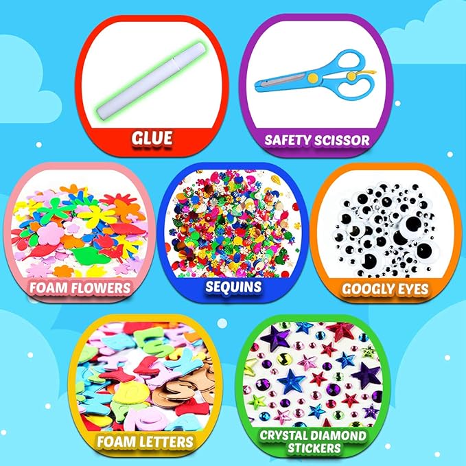 Goody King Arts and Crafts Supplies for Kids - Craft Art Supply Jar Kit for Student Age 4 5 6 7 8 9 10 Year Old Crafting Activity - Collage Arts Set for Toddlers Preschool DIY Classroom Home Project