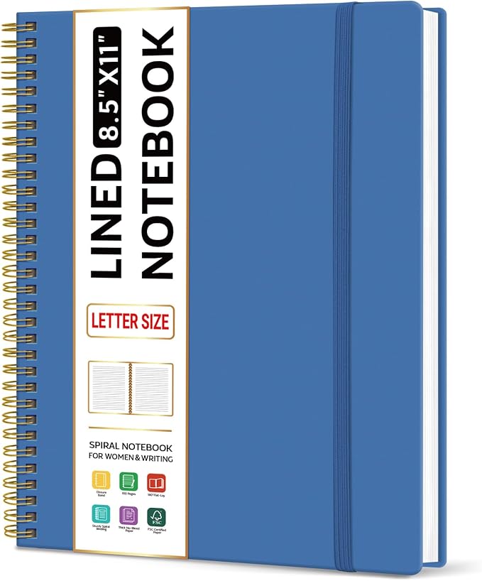 Taja Large Spiral Lined Notebook for Work, Journal for Women & Men