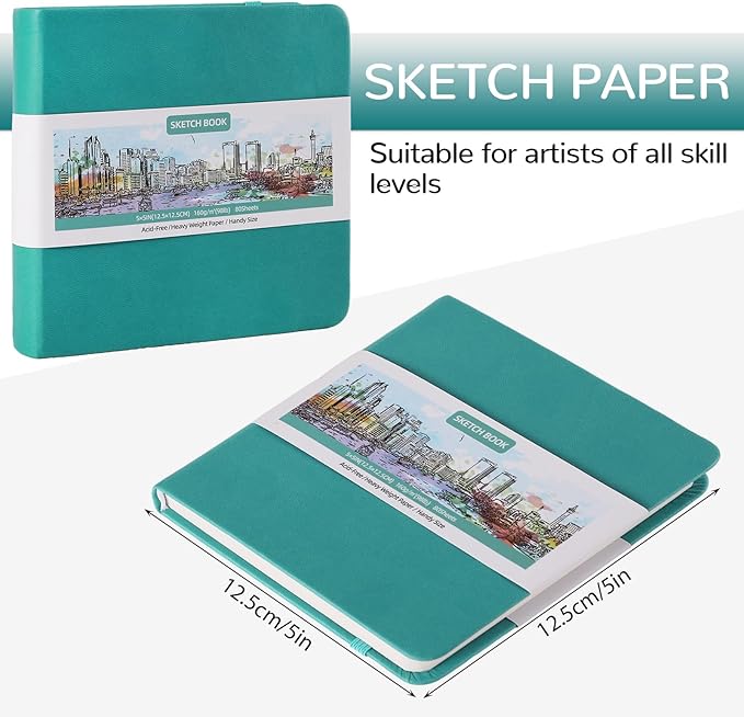 Prudiut Hardcover Pocket Sketchbook, 5" x 5" Square Mini Sketchbook, 98lb/160gsm Heavyweight Tiny Sketch Book, 80 Sheets Small Travel Drawing Journal for Adults, Artist, Ideal for Gift (Dark Blue)