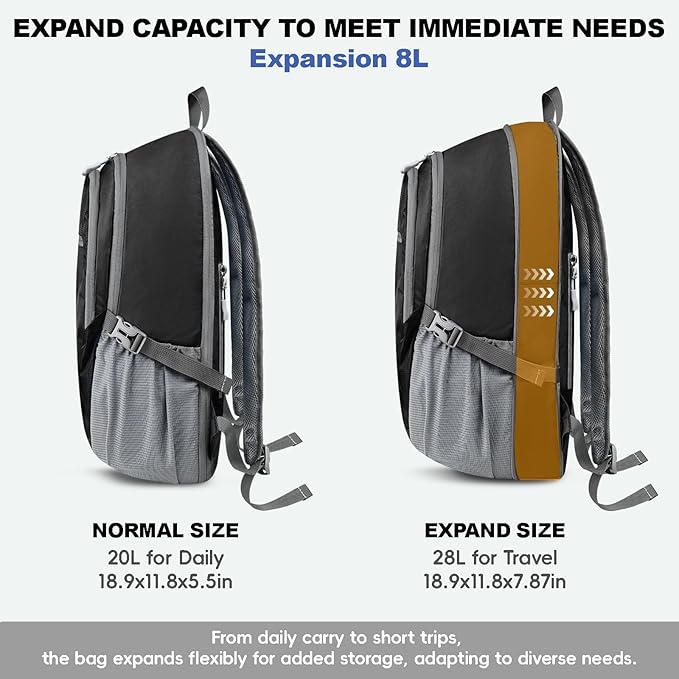 Seektop Lightweight Packable Hiking Backpack Water Resistant Expandable 20L-28L for Women Men, RFID Day Pack for Travel