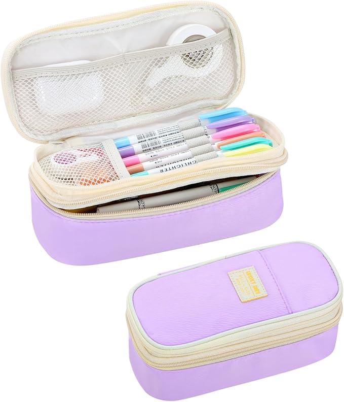 Large Pencil Bag for Girls Teens Kids School Pencil Case Organizer Purple | Zipper Pencil Pouch Big Cute Stationery Aesthetic Pencil Box for School Office, Wear-resistant Fabric, Large Capacity Design