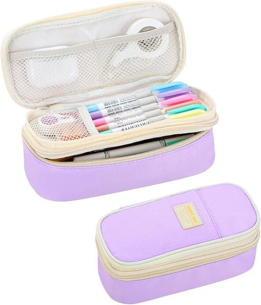 Large Pencil Bag for Girls Teens Kids School Pencil Case Organizer Purple | Zipper Pencil Pouch Big Cute Stationery Aesthetic Pencil Box for School Office, Wear-resistant Fabric, Large Capacity Design