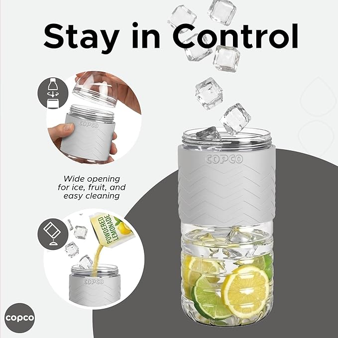 Copco Hydra Water Bottle with Spill-Resistant Lid, 16.9 oz - Reusable Tritan Non-Slip Sleeve, Twist-Open Body - BPA-Free, Leak-Proof, Durable & Portable for Gym, Office, School (Gray)