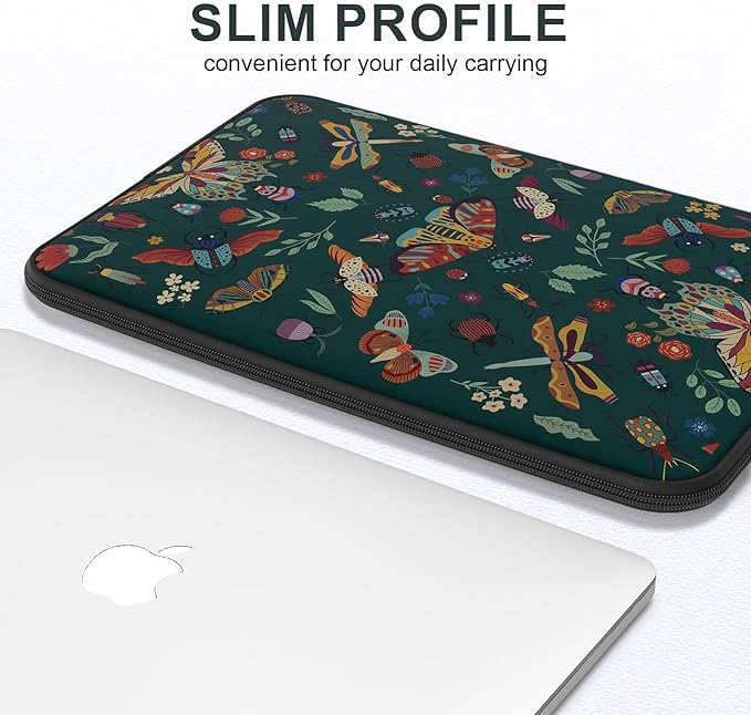 iCasso Laptop sleeve 13 inch for MacBook Air 13-13.6 inch,Retro Laptop case for Macbook Pro 13 inch, Slim Protective Travel Carrying Case for MacBook Pro 14 inch, Chromebook, HP, Dell, Green Butterfly