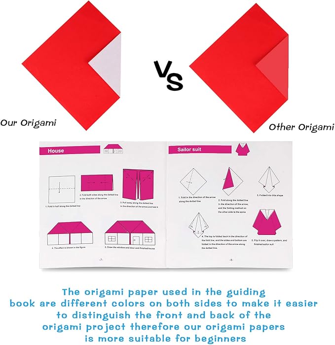 Origami Kit For kids ,120 Sheets Origami Paper with Instructions Book, 6x6 Inch square easy single Sided Square Colorful Folding Paper Set for Adults Beginners Activity