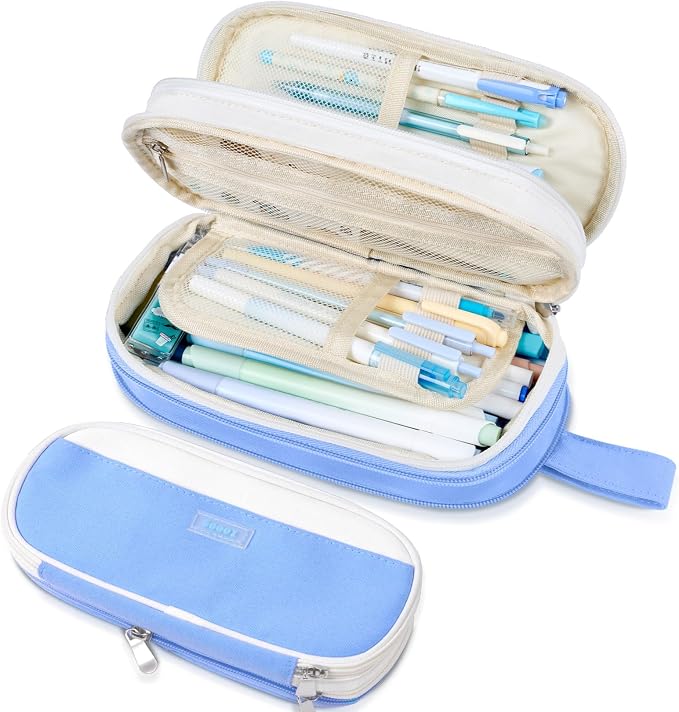 Sooez Large Pencil Case, Expandable Pencil Bag Pouch, Pen Bag with Zipper | Ample Storage, Durable Canvas, Smooth Zippers, Portable Handle, Cute Stationery Organizer, Makeup Bag, School Supplies, Girls