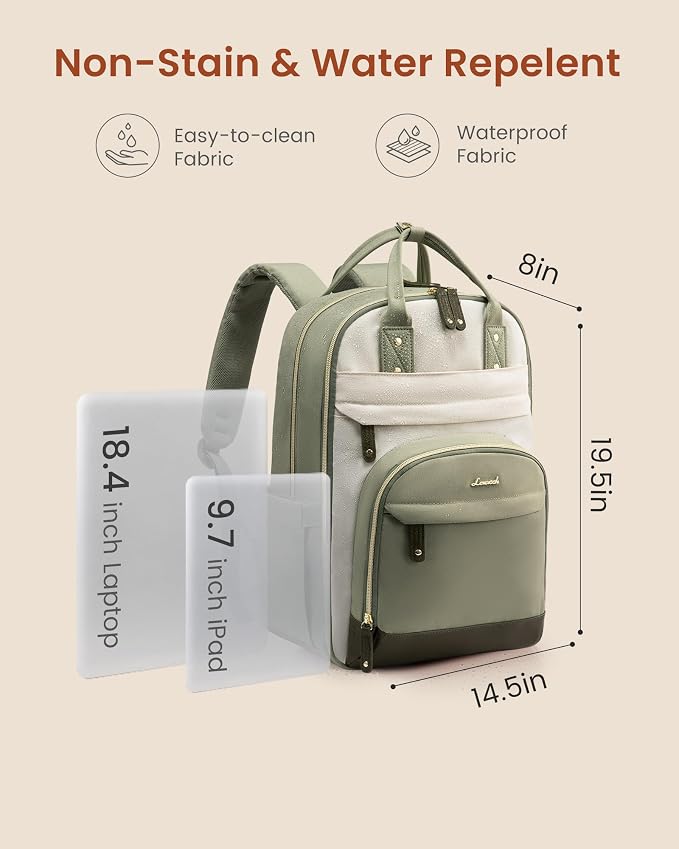 LOVEVOOK Laptop Backpack Women with Giant Cup Holder,18.4 inch Work Travel Backpack Computer Laptop Bag,Cute College Nurse Teacher Backpack Purse,Gift for Women & Men,Olive green-Bean green-Kelp green