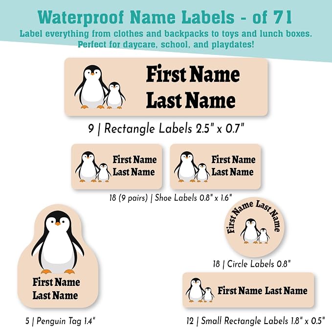 Personalized Daycare Name Labels for Kids (71Labels) - Custom Durable Waterproof Name Stickers for Clothing Tags, Water Bottles, Lunch Boxes, and School Supplies - Dishwasher, Washer