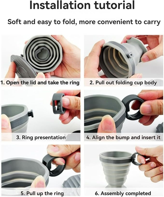 Portable Collapsible Coffee Cup Foldable Silicone Travel Mug with Lid & Carry Cord Leak-Resistant Heatproof & Easy to CleanIncludes 2 Cups (1 Gray + 1 Pink) (1 Grey+1 Pink)