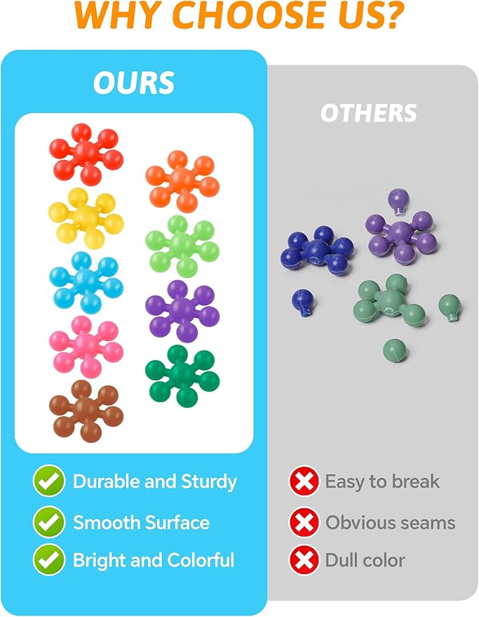 100PCS Snowflake Interlocking Building Block Educational Toy for Kids Ages 3+, Multi-Color Solid Plastic Early Learning Creativity STEM Toy with Carrying Case Safe Material