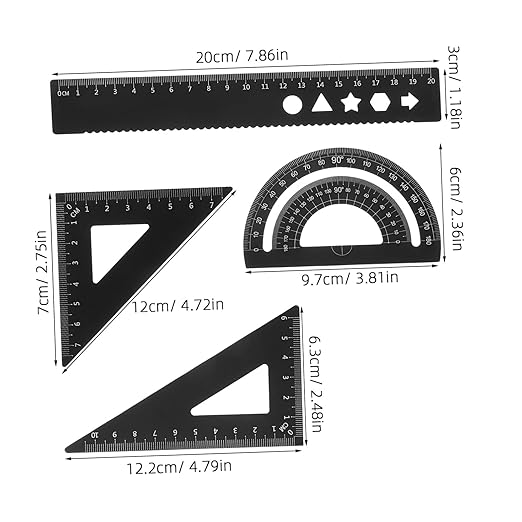 Healifty 8pcs Metal Geometry Ruler Set with Protractor Triangle Straight Ruler Precise Math Drafting Tools Kit for School Office Portable Storage Box Clear Scale Markings for Accurate