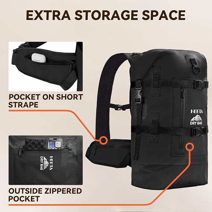 HEETA Dry Bags Waterproof Backpack 40L for Men & Women, Roll Top Heavy Duty | Cushioned Hiking Backpack, for Kayaking Boating Paddle Boarding Fishing Travel Camping Beach Vacation Cruise Ship Essentials