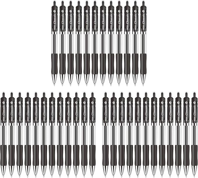 Classic Retractable Gel Roller Pens, 0.7mm Fine Point Black Ink (Black - 36 Packs)