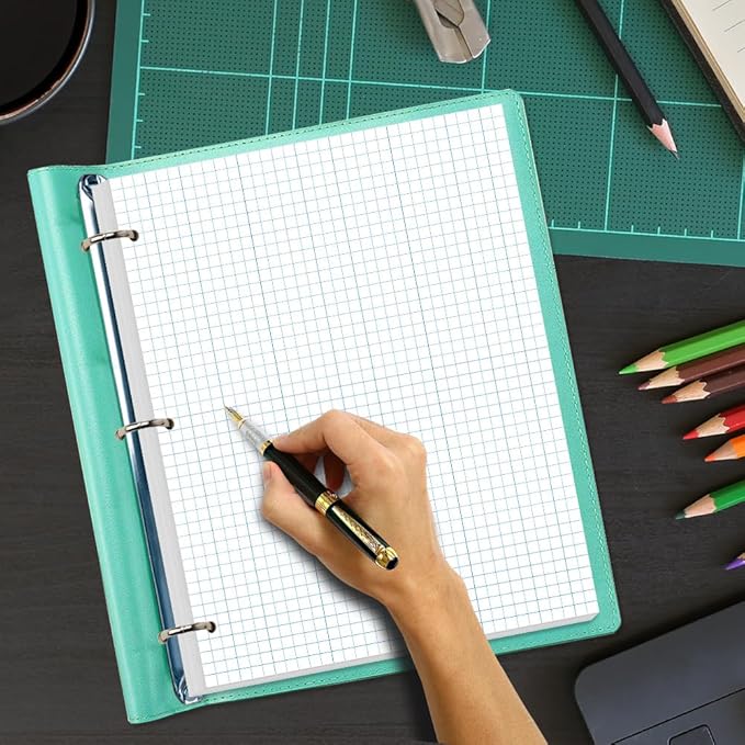 (3-Pack) A4 Grid Filler Paper - 3-Hole Graph Paper, Letter Size 300Sheets / 600Pages Loose-Leaf Paper, 100gsm White Paper, 8.5'' x 11''