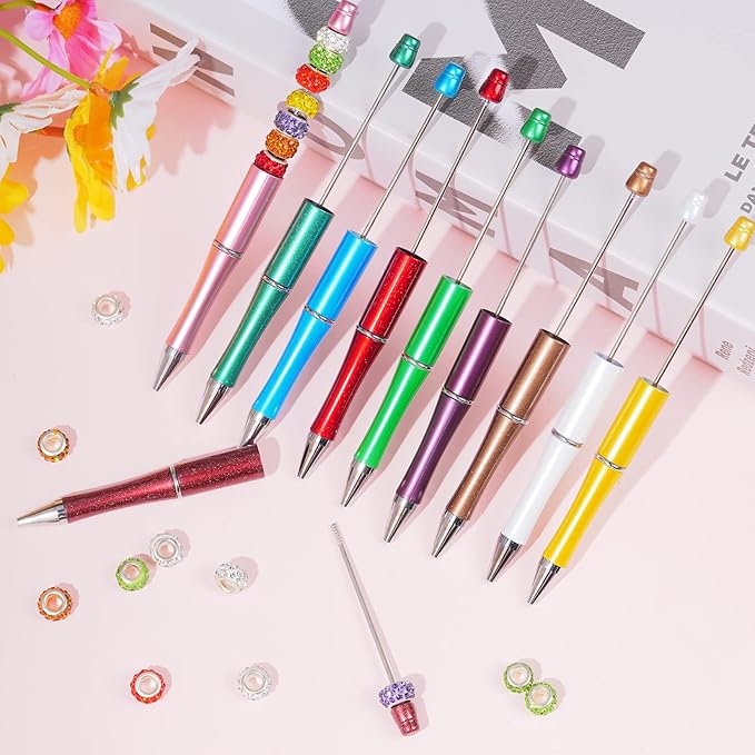 jiebor 30Pcs Beadable Pens Plastic Bead Ballpoint DIY Cute Cool Pens Black Ink for Women Men Bridal Graduation Gift Office Supplies Bright Color