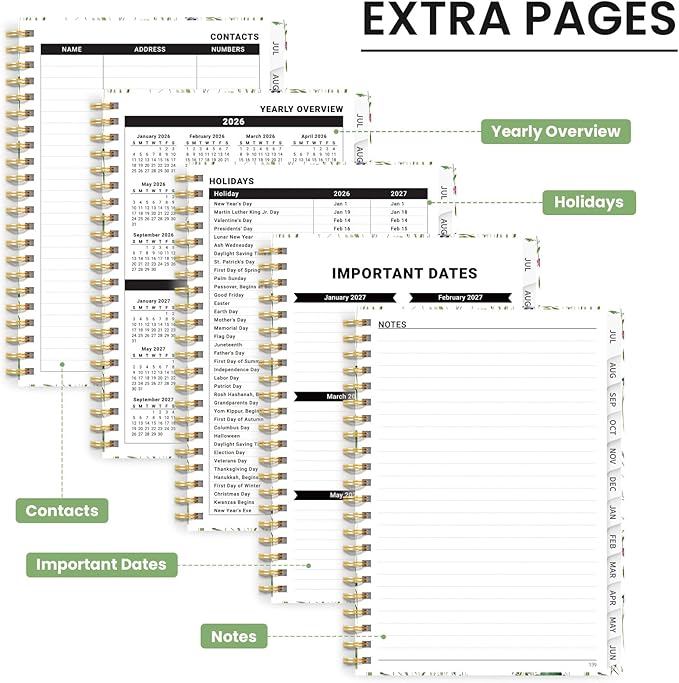 Planner 2026-2027, Monthly and Weekly Academic Planner July 2026 - June 2027, Hardcover Student Teacher Planning Agenda Calendar Book with Tabs, Perfect for Office School Supplies, A5 (6.3" x 8.5") - Spring Flowers