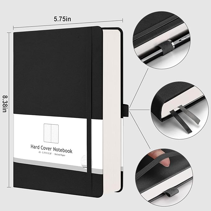 AHGXG Dotted Journal - 320 Numbered Pages Dot Grid Notebook A5 Thick Journal, 100gsm Thick Dotted Paper, Leather Hardcover,Inner Pocket, 5.75'' × 8.38''
