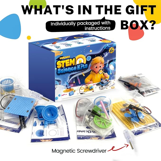 6-in-1 STEM Home Lab Science Kit for Kids Age 8-12, Boys & Girls 9 10 11 13 14 Year Old Educational Adventure Set: Tank & Car Building, Saltwater Generator | Perfect Birthday & Learning Gift for Kids