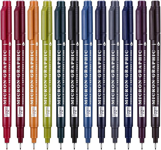 Kander- Colored Fineliner Pens, 12 Pack, 0.5mm, Ergonomic Triangular Barrels, Smooth Writing Pens for Journaling, Note-Taking, Coloring, Sketching, Planning & Art Projects