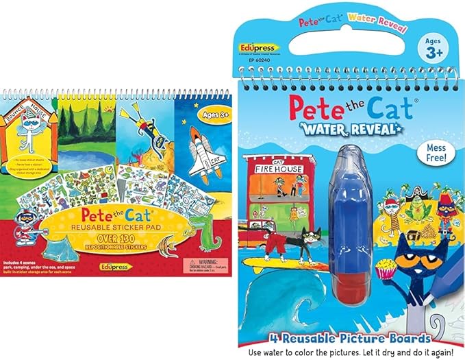 Teacher Created Resources Pete The Cat Reusable Sticker Pad and Water Reveal Activity Book Set for Kids