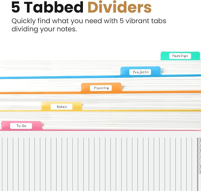 Taja Spiral Notebooks for Work 5 Subject Notebook with Removable Dividers