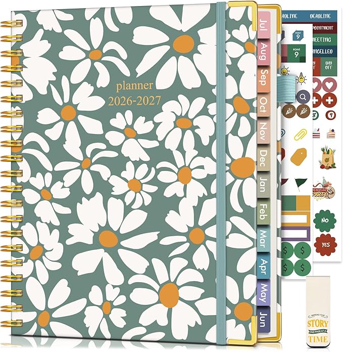 Academic Planner 2026-2027, Hardcover Weekly and Monthly Calendar Planner from July 2026 - June 2027, 8.5" x 11" A4 Large Daily Agenda with Tabs, College School Organizer for Student Teacher, Field of Daisies