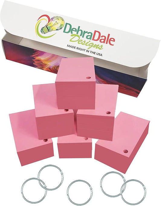 Debra Dale Designs - Blank Flash Cards - 3.5 x 2 Inches - Cherry Pink - Box of 1,000 - Standard 110# Index Card Stock - 5 Metal Binder Rings