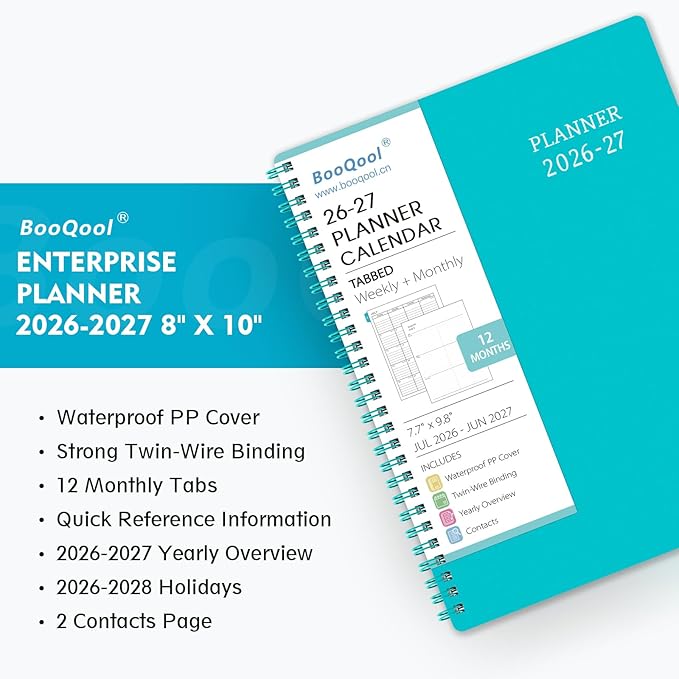 Planner 2026-2027 - Academic Planner from July 2026 - June 2027, 7.7" x 9.8", Calendar Planner 2026-2027, Weekly and Monthly Planner Spiral Bound, Flexible Cover, To-Do List, 12 Monthly Tabs